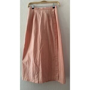 Vintage Woolrich Women’s Cotton Coral Striped Midi Wrap Pockets Skirt Sz 6